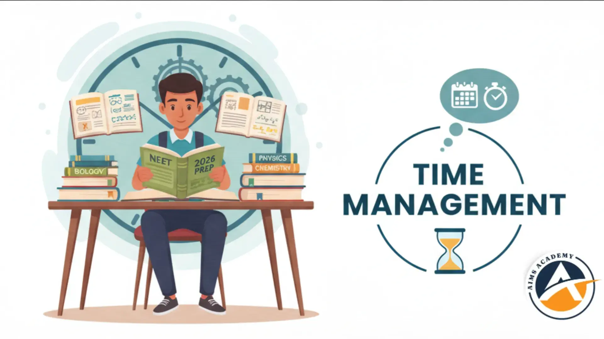 Student focused on NEET preparation with a clock in the background